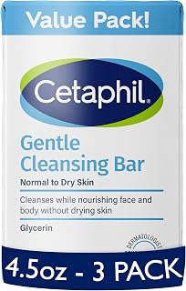 Cetaphil Gentle Cleansing Bar for Dry Sensitive Skin, 4.5oz Pack of 3 - Hypoallergenic, Non-Comedogenic, Soap-Free Nourishing Cleanser