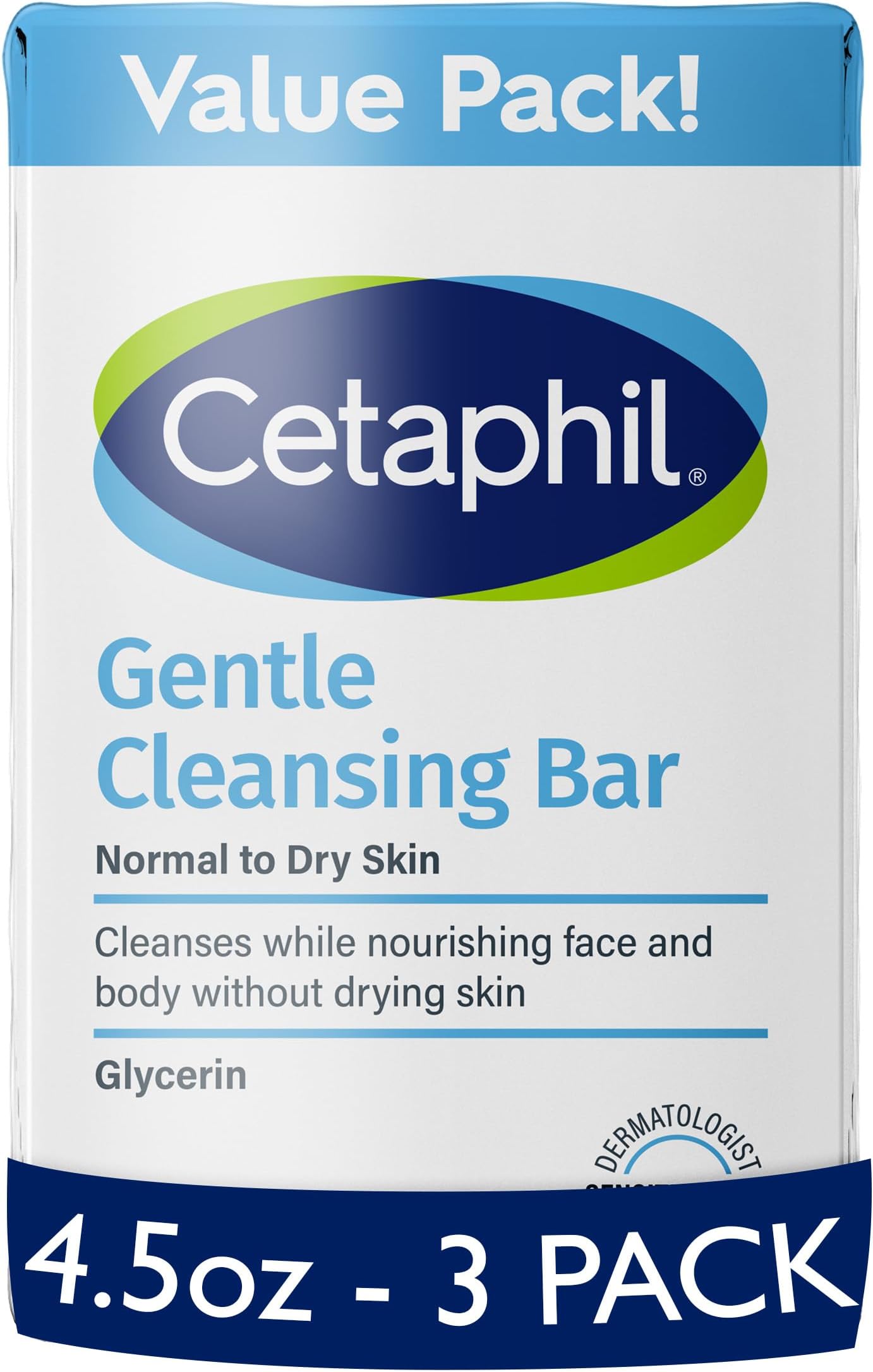 CETAPHIL Gentle Cleansing Bar, 4.5 oz Bar (Pack of 3), Nourishing Cleansing Bar For Dry, Sensitive Skin, Non-Comedogenic, Non-Irritating For Sensitive Skin