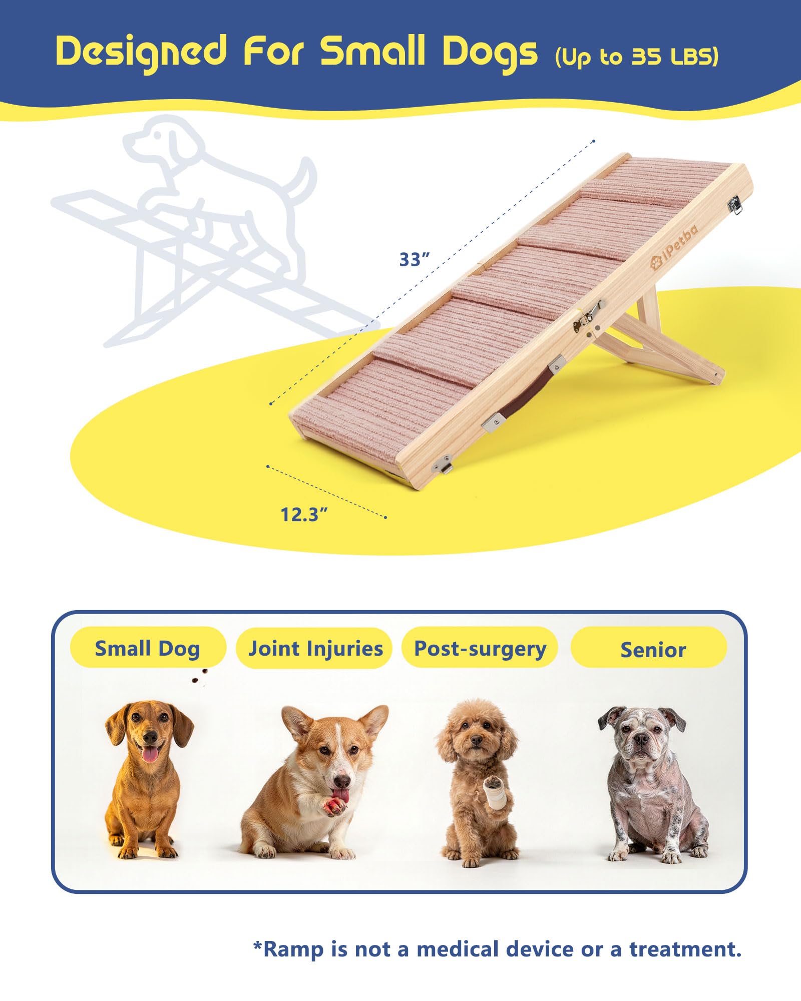 Hunderampe Sofa für kleine Hunde bis 16 kg, klappbar, Rosa