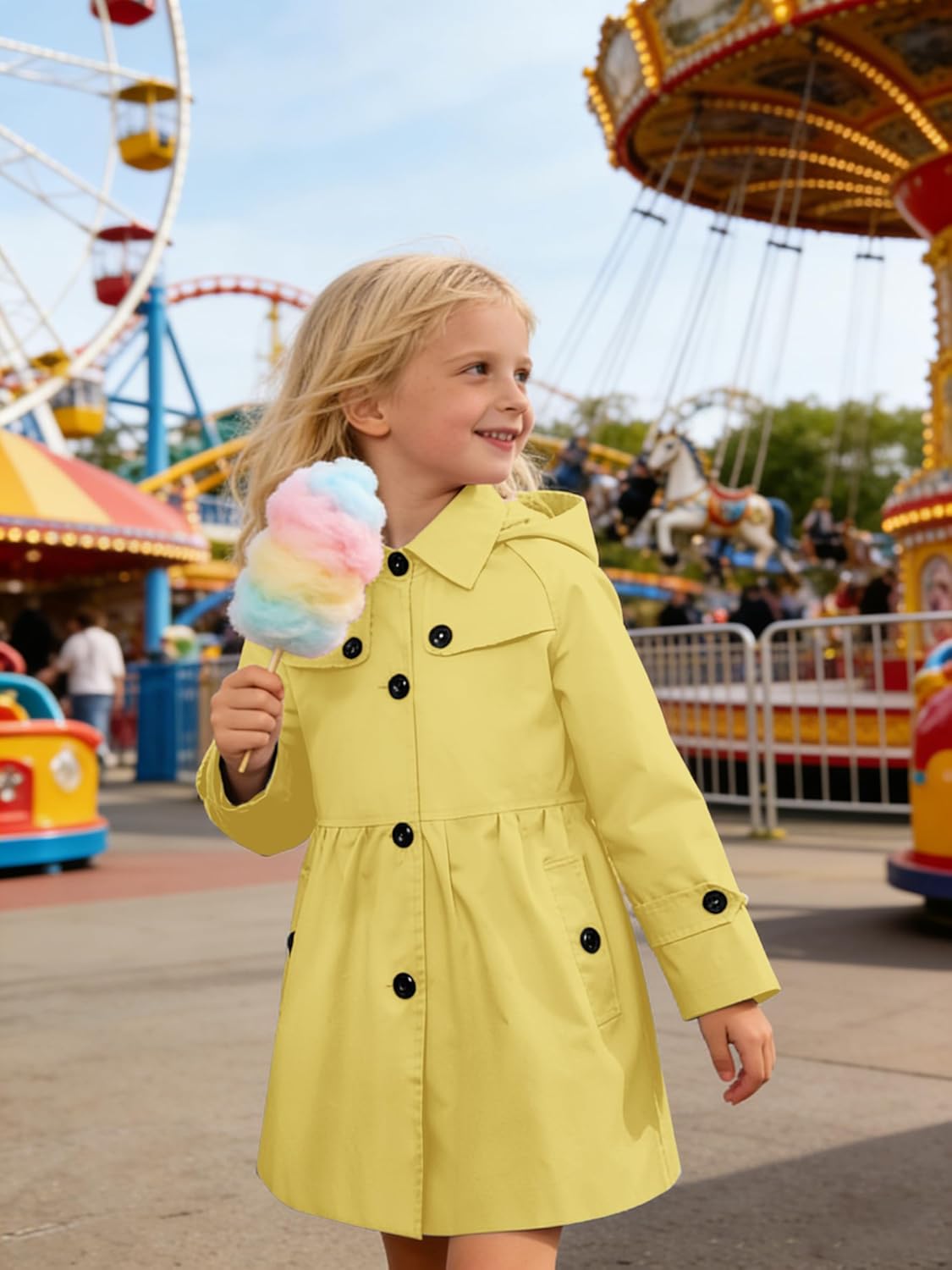 Betusline Girl's Rain Jackets Lightweight Waterproof Hooded Trench Coat Raincoats for Kids,2-14 Years