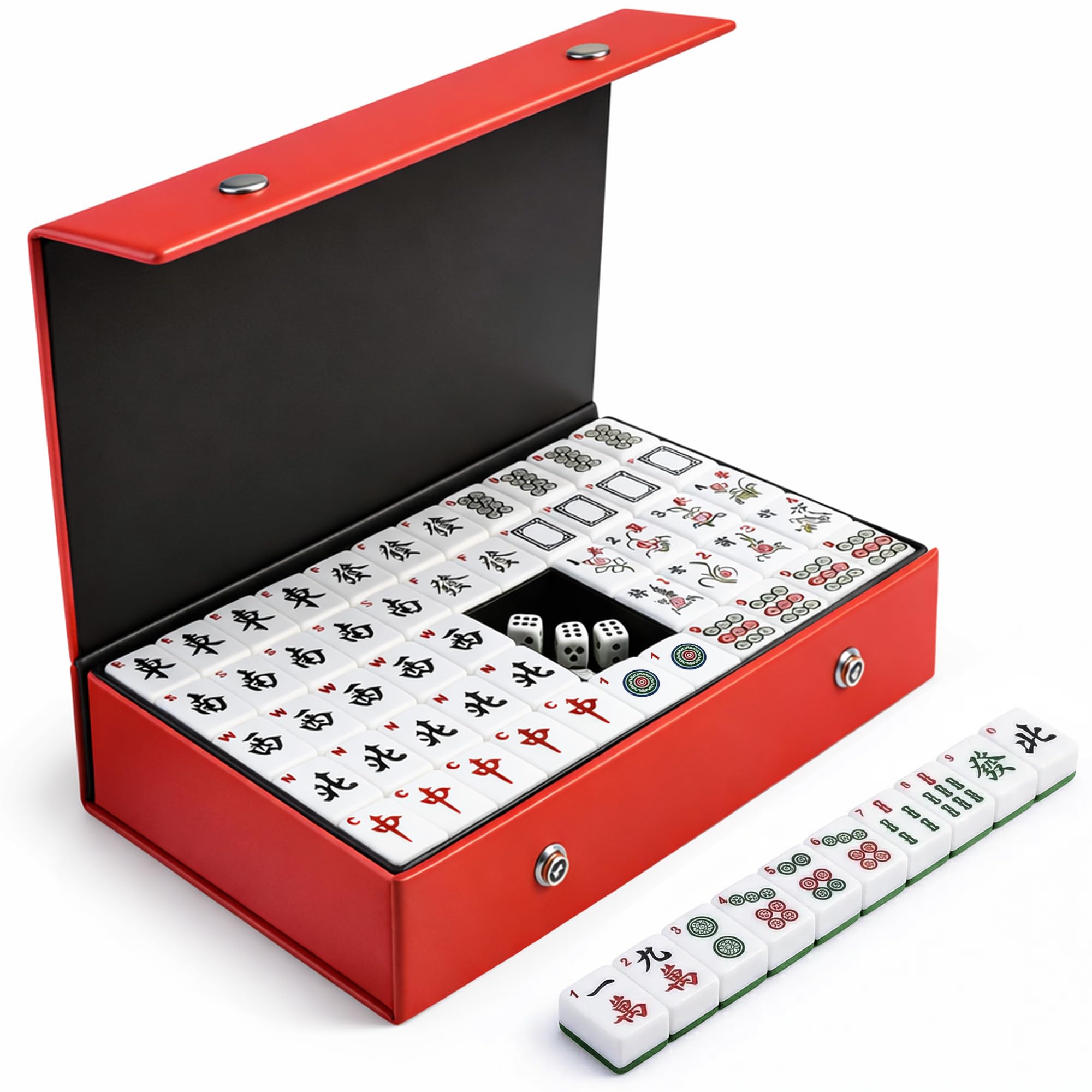 TVOOD Mahjong Set Full Size with Numbers 144Pcs Mahjong Tiles (362720mm) Portable Mahjongs Game Set with 3 Dice and Carrying Travel Case for Family Party Play