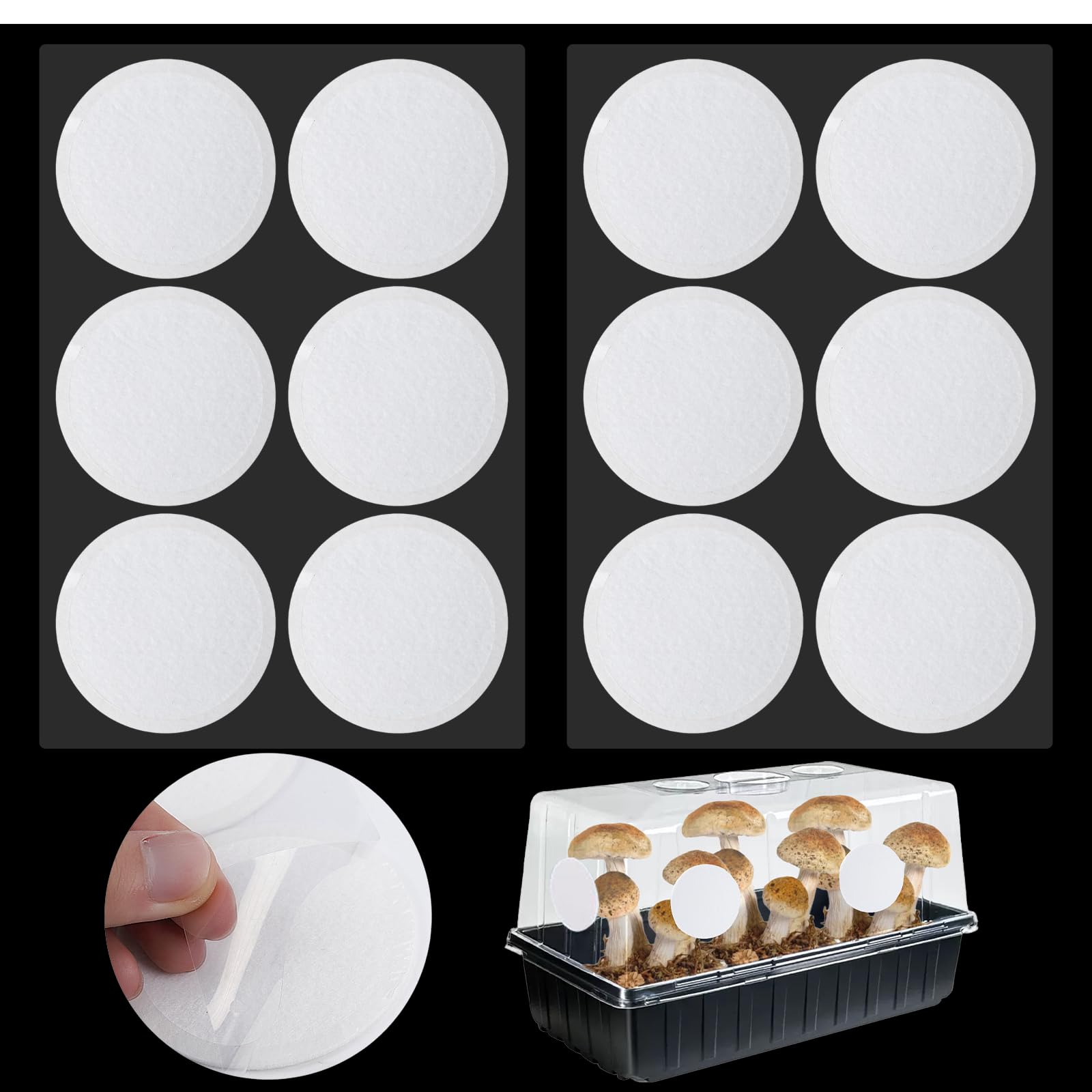 YINORD 12PCS 2.5in Monotub Adhesive Filter Disks, Mushroom Monotub Filter Discs, Mushroom Filter, Filter Patch for Monotub, for Mushroom Growing