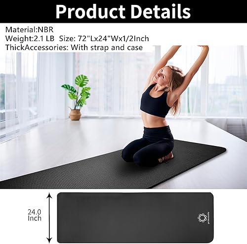Miniatura 5 de Primasole Esterilla de yoga NBR extra gruesa de 12 pulgada con estabilidad mejorada, diseño texturizado, tapete ligero con correa de transporte y