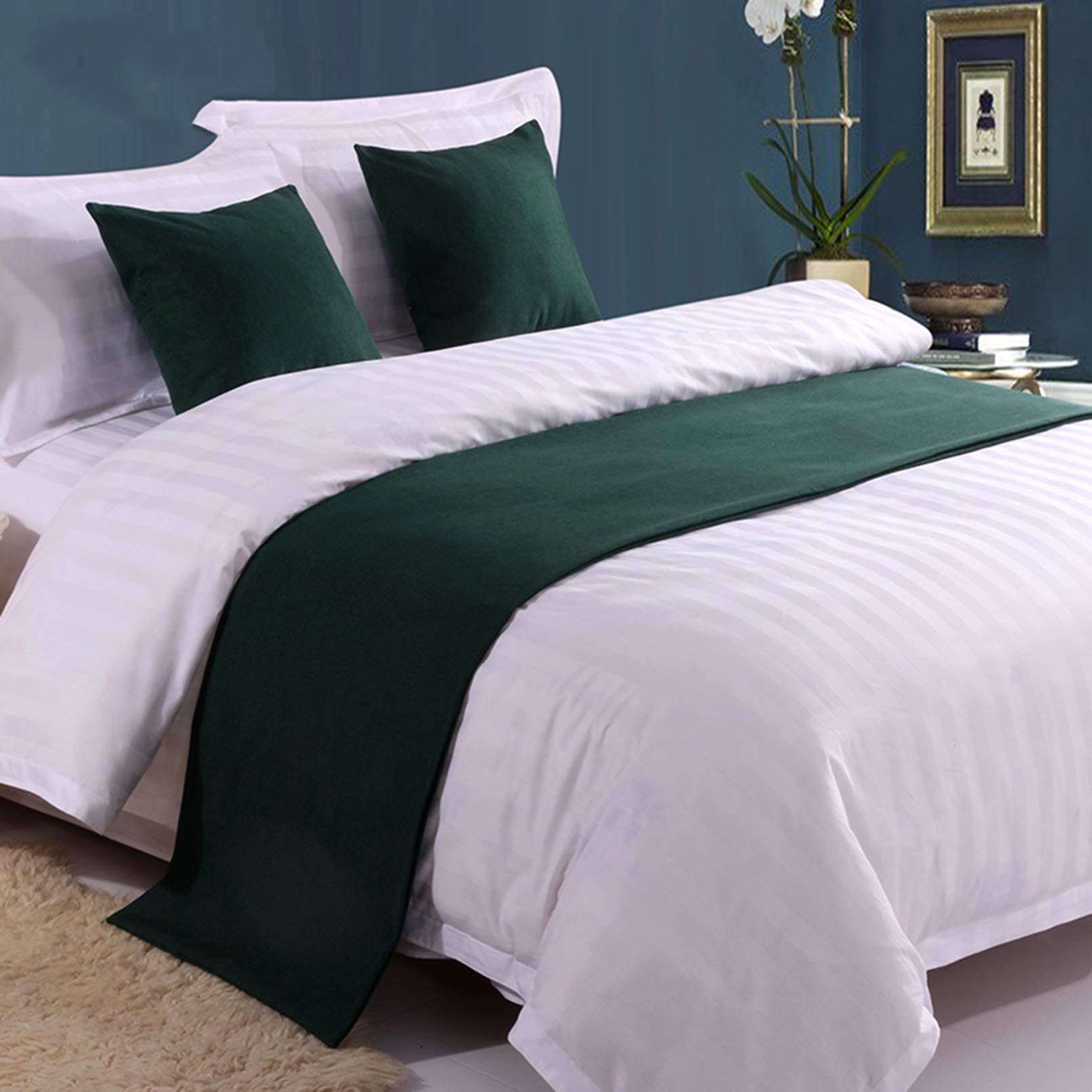 BAMCQ Bed Runner bed runners Hotel bedding premium bed scarf bed flag bed end mat bed cover bed decoration strip dark green_50x180cm (1.2m bed)