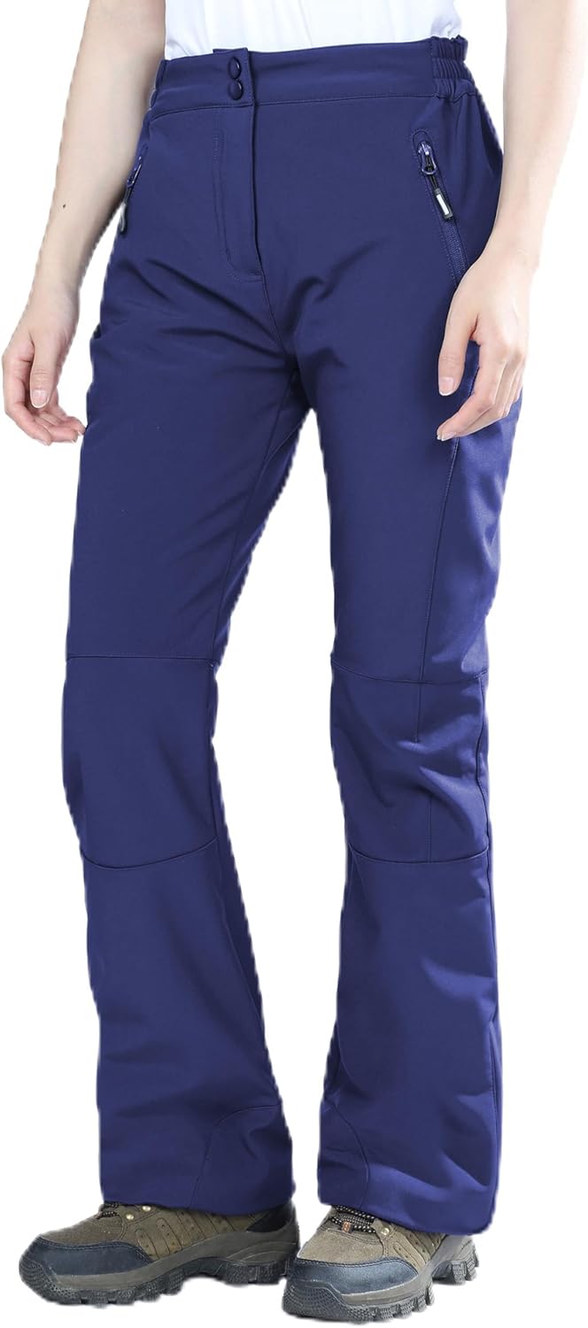 Outdoor Ventures Women's Sleek Waterproof Softshell Fleece Lined Ski Snow Insulated High Rise Hiking Pants with Bottom Zipper