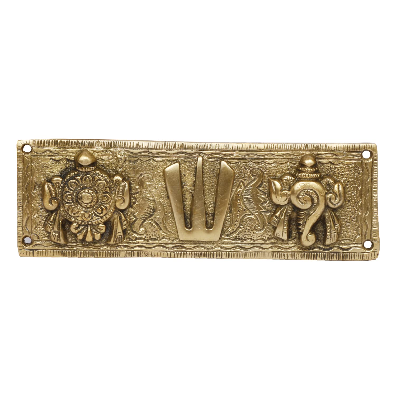 ARTVARKO Brass Tirupati Balaji Shankh Chakra Namah Wall/Door Hanging (7.5x2.5 Inch)