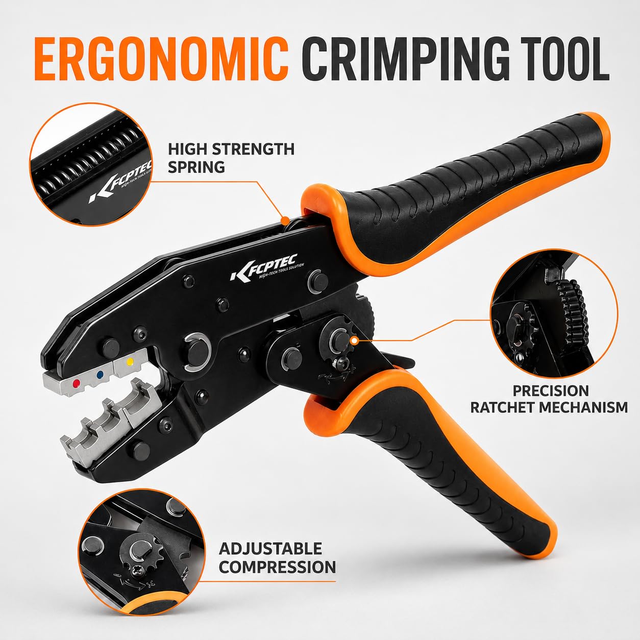 KF CPTEC Set di 5 strumenti di crimpatura per termorestringenti, connettori elettrici isolati, ghiere isolate e non isolate, crimpatrice terminale non isolata