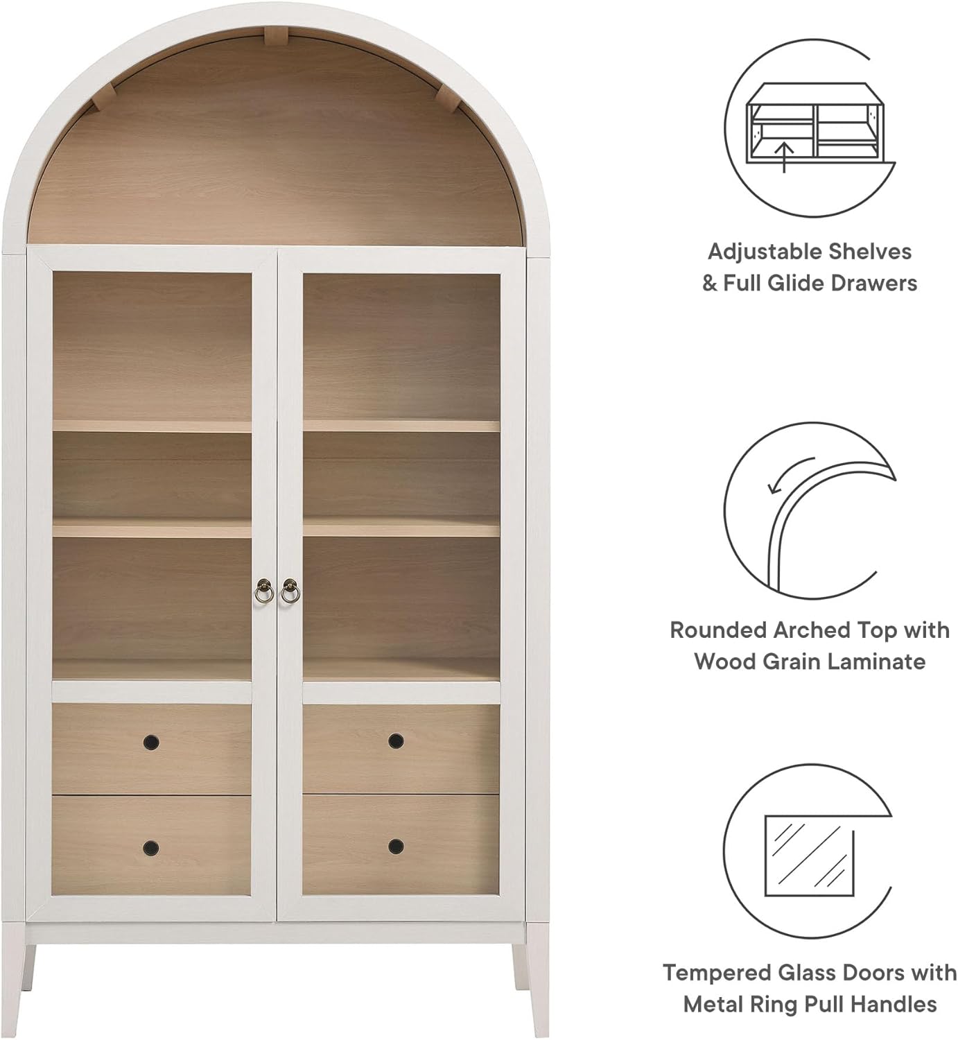 Modway Nolan Arched Storage Display Cabinet with dimensions
