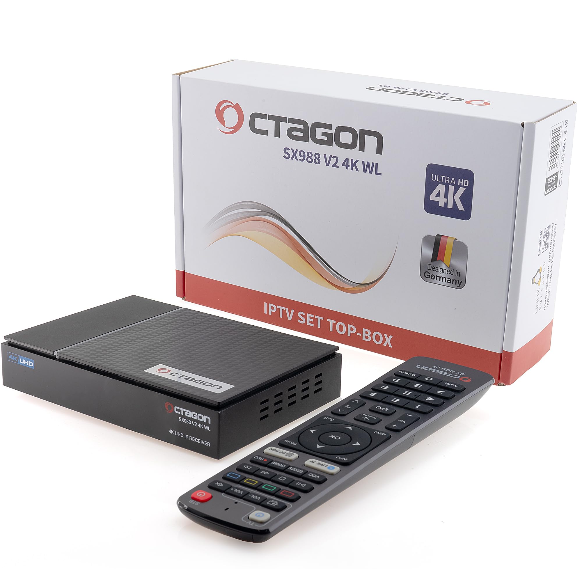 Octagon SX988 V2 4K UHD Linux Smart TV Receiver für Fernseher mit WLAN WiFi, TV Box, LAN, Mediathek, YouTube, Internet Radio, HDMI CEC, E2 Multiroom Client System
