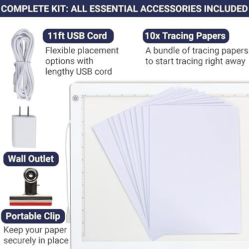 Miniatura 9 de Caja de luz LED para rastreo, almohadilla de luz ultrafina con brillo ajustable. Viene con cable USB, adaptador, papel de calco, clip. Almohadilla