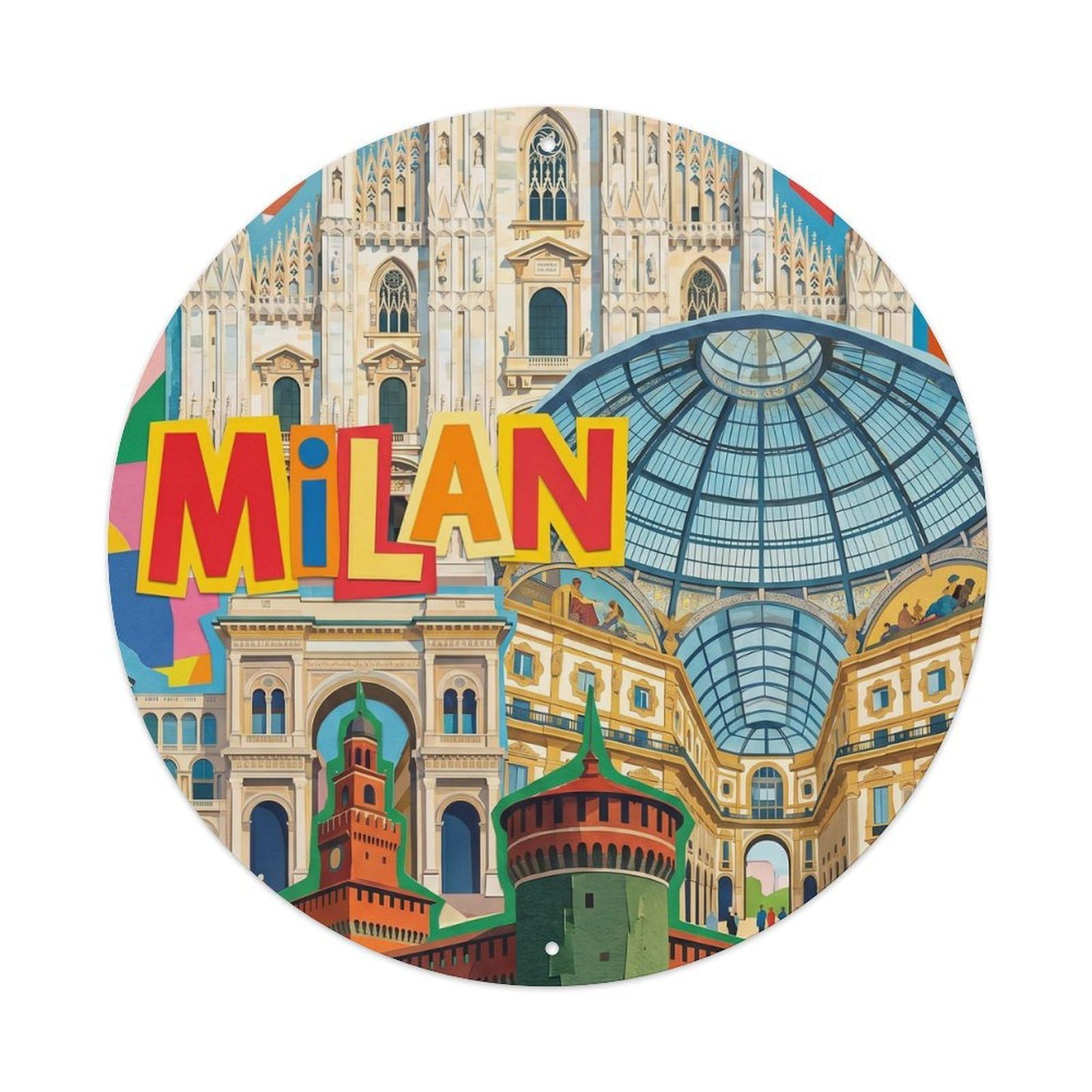 Vintage Travel Milan Italy Collage Metal Tin Sign