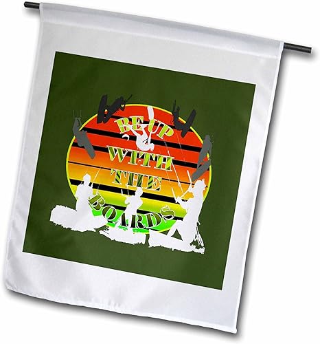 3dRose Be Up With The Boards Kitesurf White Silhouette Khaki Text - Flags (fl_355332_1)