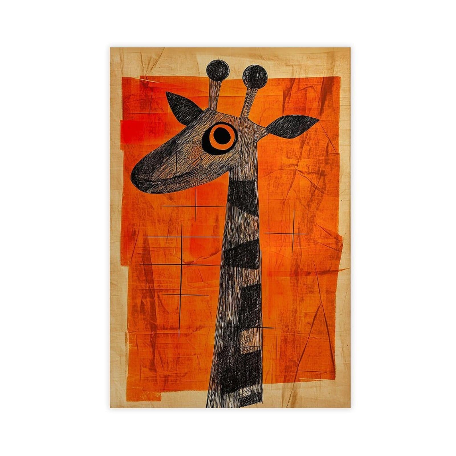 Bareronor Playful Orange Abstract Giraffe Canvas Poster Bedroom Decor Landscape Office Room Decor Gift 20" L X 30" W