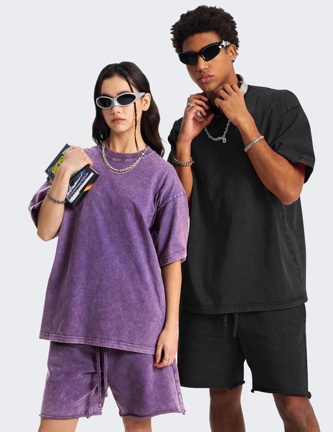 Wyeysyt 3 Pack Oversized Tshirts for Women Vintage Washed Baggy Tees Cotton Short Sleeves Acid Shirts Unisex Tops - Image 2