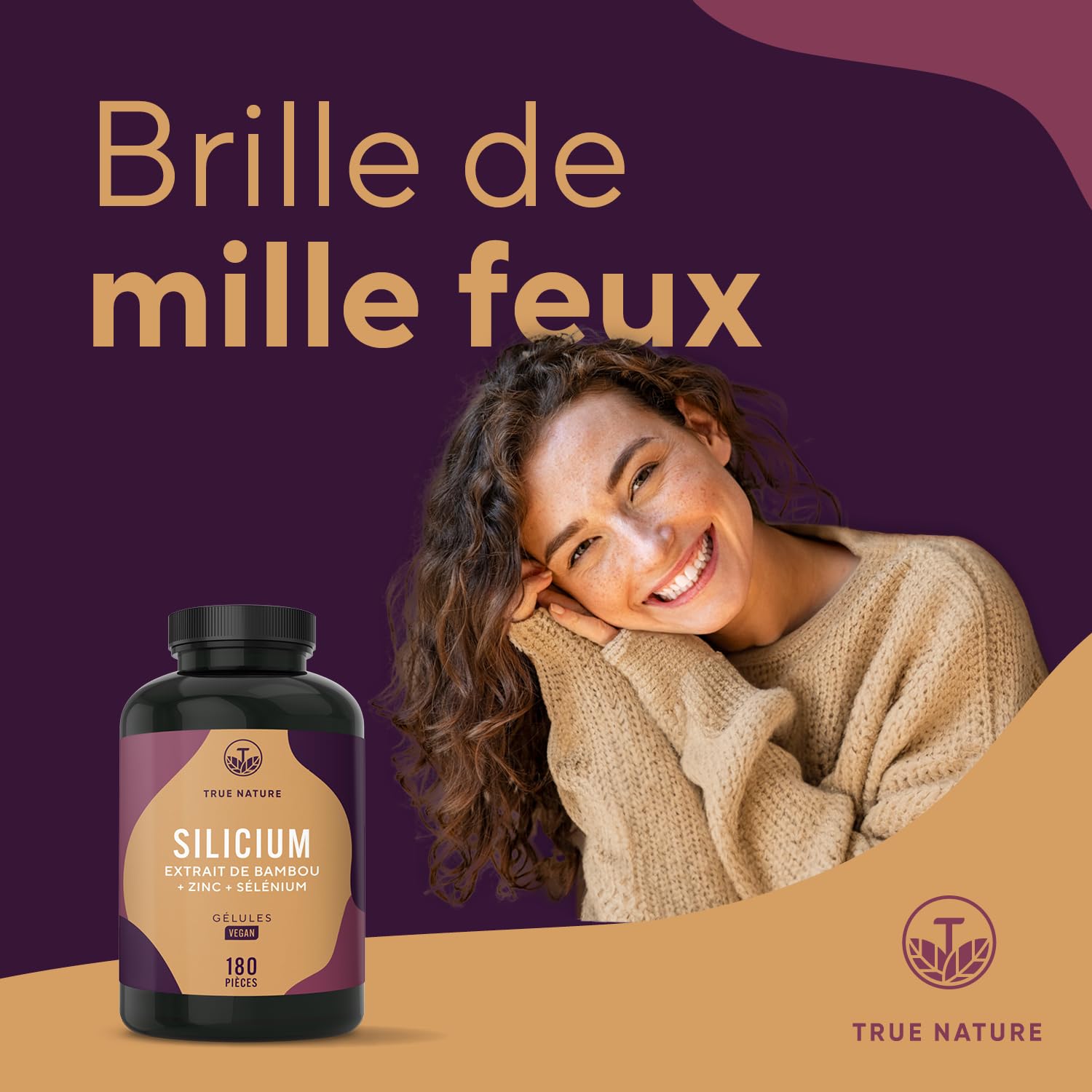 Gélules de Silicium - 180 Gélules pour 6 Mois - Hautement Dosées - Avec Zinc & Sélénium - Silicium Organique Hautement Dosé à partir d’Extrait de Bambou Indien - 643 mg - Végan - TRUE NATURE
