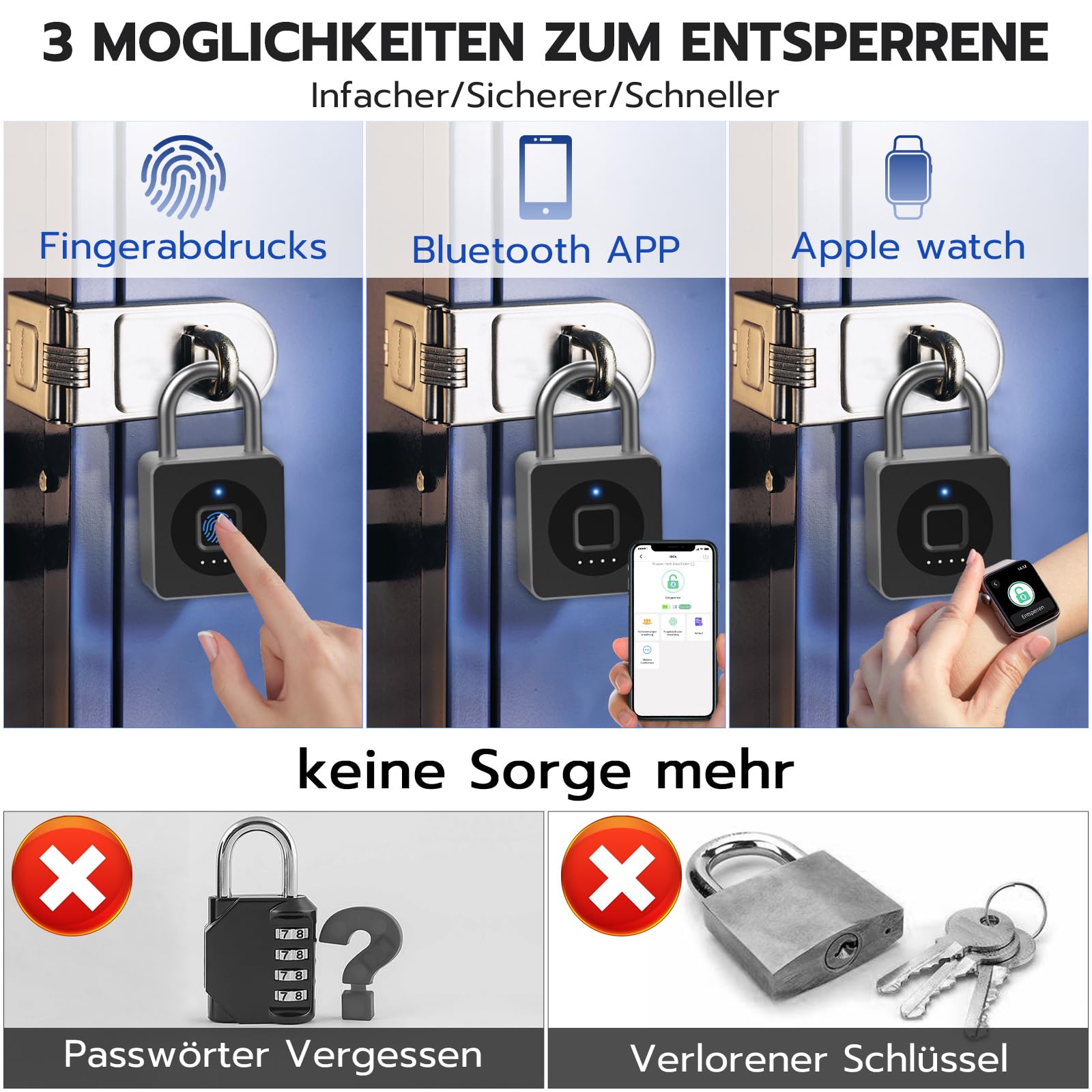 Lucchetto con impronta digitale, lucchetto con app, lucchetto con cavo in acciaio senza chiave, biometrico intelligente, impermeabile, per palestra, armadietto, casco, cancello bagagli