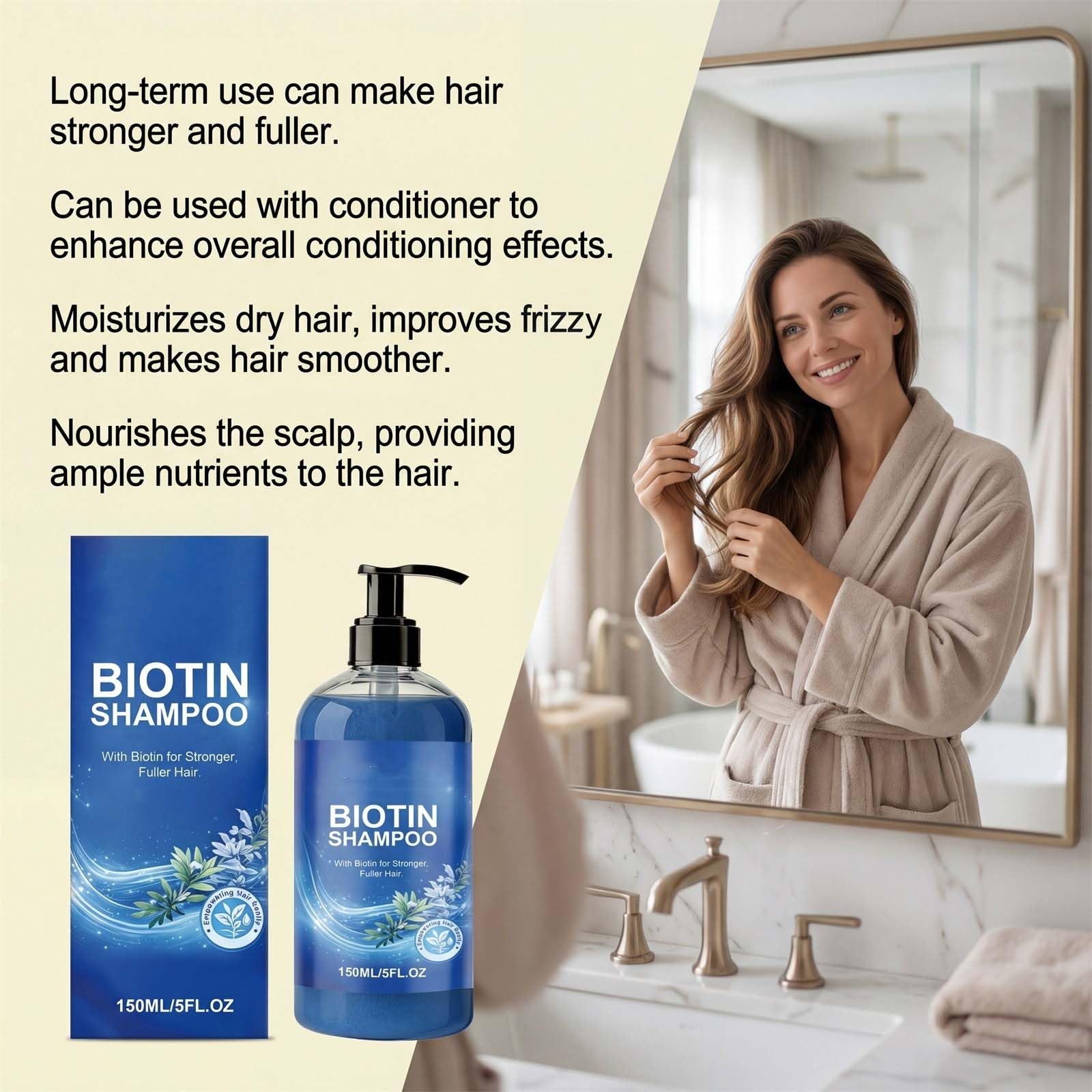 Champú para el cabello con biotina, champú renovador de cabello de biotina pura, sin sulfatos y acondicionador, champú voluminizante para mujeres, bi/otina, champú nutritivo diario (5 unidades)