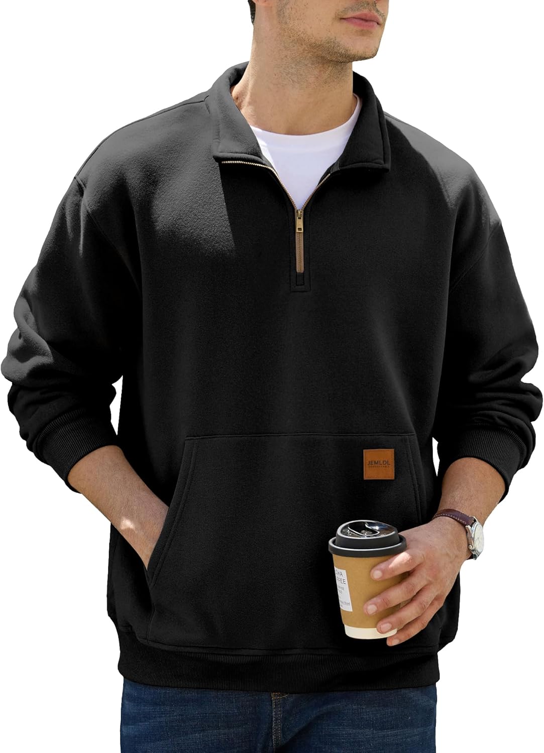 Men’s Fleece Quarter Zip Pullover Sweatshirts Casual Long Sleeve Warm Mock Neck Sweatshirt with Pockets