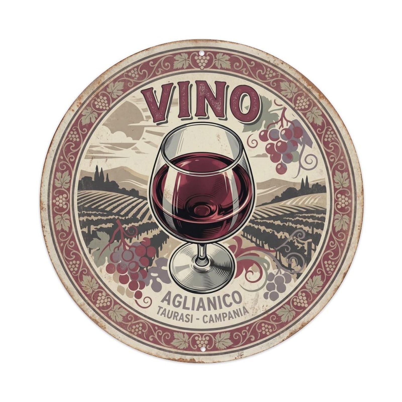 Wine Cellar Vineyard Mediterranean Retro Illustration Metal Tin Sign