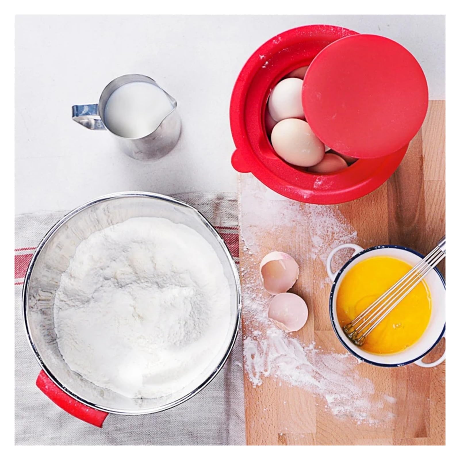 Miska ze stali nierdzewnej z pokrywką, uchwyt, miska do mieszania, antypoślizgowy mikser do pieczenia ciast na bazie silikonu, kuchenne narzędzia kuchenne, akcesoria do mieszania(Bowl 28cm 5L)
