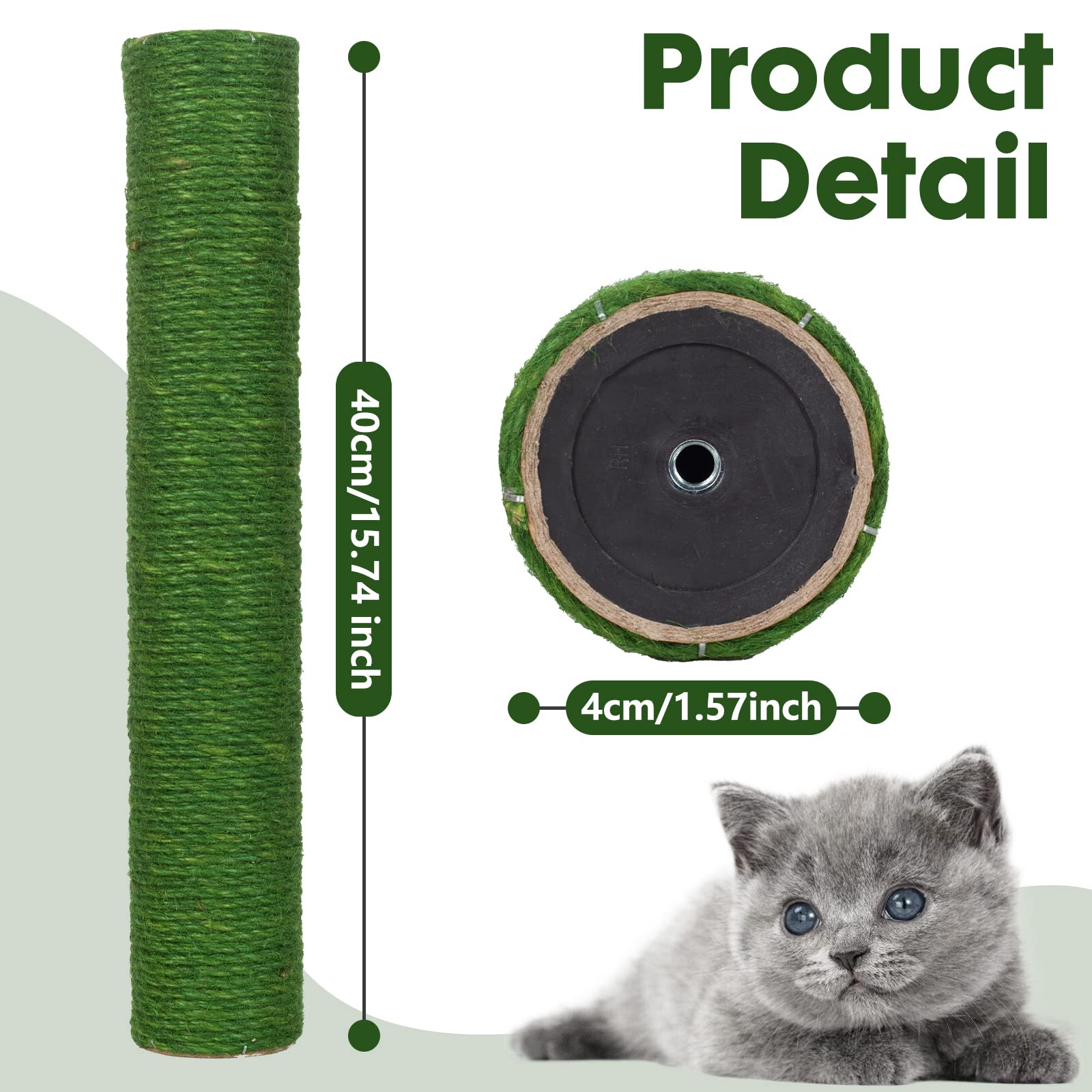 4 PCS M8 Sisal Cat Scratching Post Replacement Poles - 15.7 Inches Long, 2.7 Inches Diameter, DIY Cat Tree Repair Parts