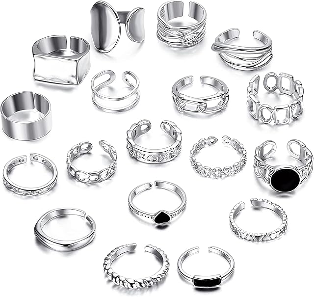 MILACOLATO Bohemian Knuckle Vintage Rings for Women Man Girls BoysAdjustable Chunky Finger Stackable Midi Fashion Finger Turquoise Bead Accessories Silver Plated Retro Ring Set 18Pcs