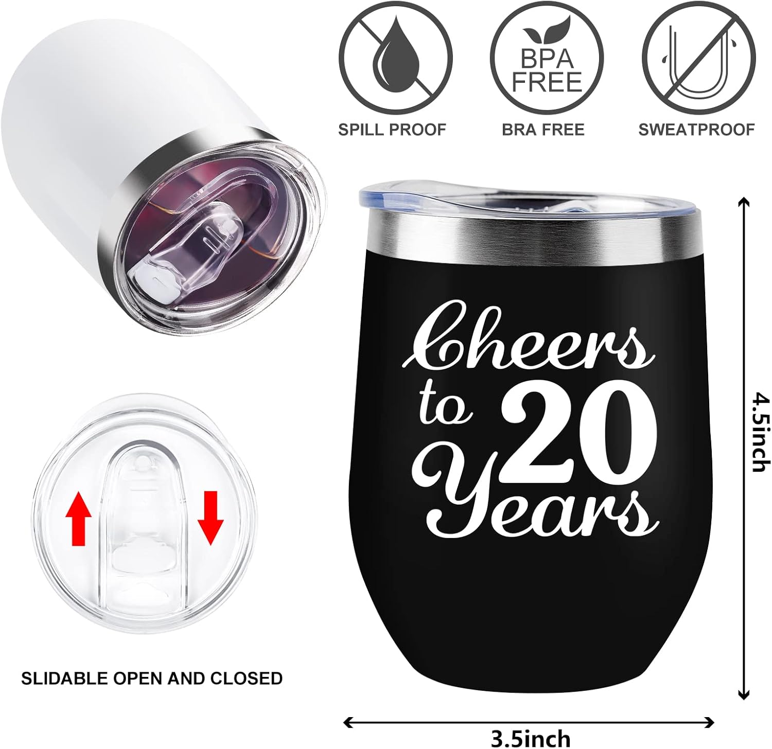 20th Anniversary Wedding Gifts for Couple 20 Anniversary Twenty Years Anniversary Decorations 20 Years Marriage Gifts for Wife Husband Parents 2 Pack Wine Tumbler 12 OZ - Image 6