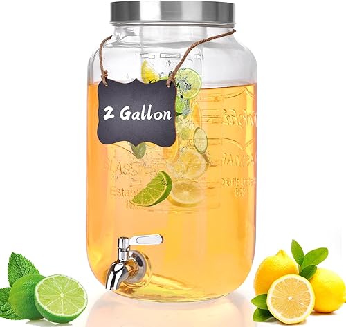 Miniatura 1 de Dispensador de bebidas de vidrio de 2 galones, dispensador de bebidas para fiestas, dispensador de bebidas con infusor de frutas, grifo 100% a