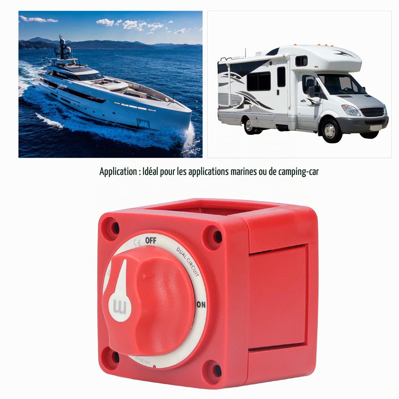 KIMISS 300A Interrupteur à Bouton de Batterie, Interrupteur de Batterie Blue Sea avec Double Circuit 4 Fils Protection contre L'allumage IP66 Amovible étanche pour Yachts RVS