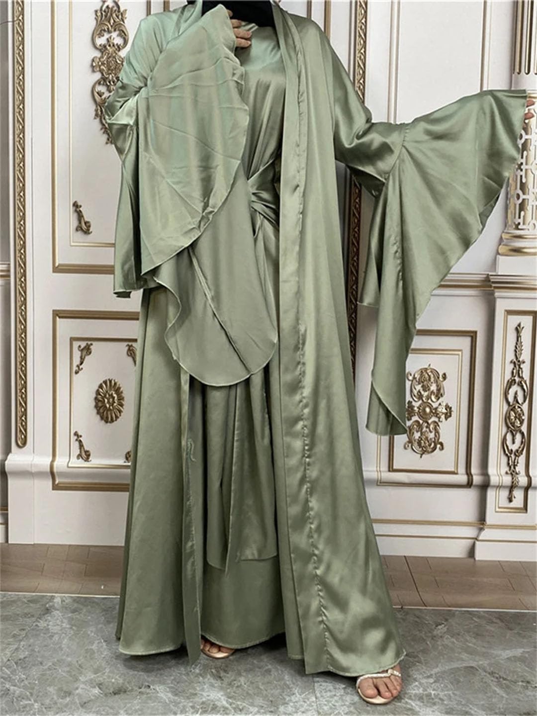 LNNSHX 2-teiliges Abaya-Set, Lange Ärmel vorne, langes Kleid, muslimische Frau, Dubai, islamische Kleidung, Hijabi, bescheidene Outfits, Ramadan