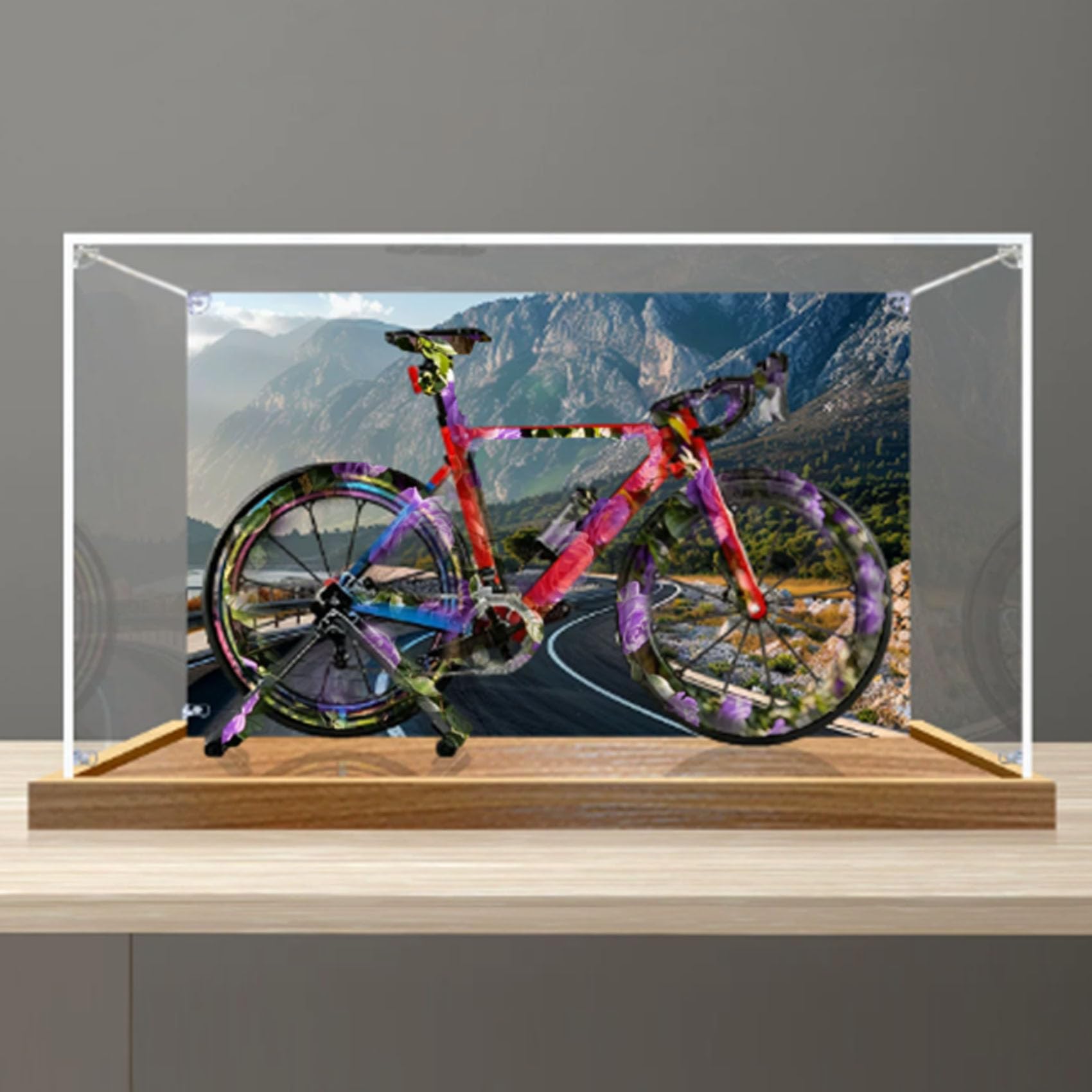 Acrylic Display Case for Le-go 11380 bicycle Model, Dustproof Display Box (display box only) (StyleB Background 3mm)