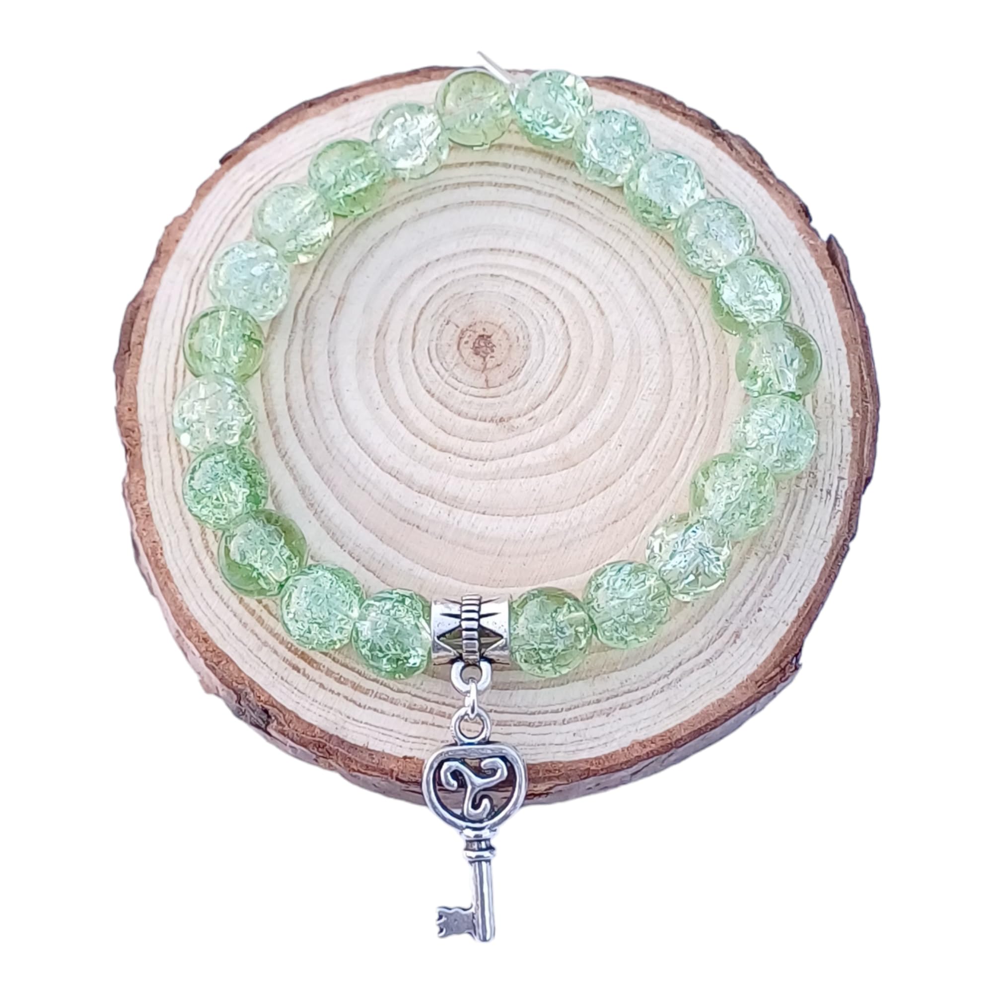 SHILPMART Green Crystal Quartz Bead Bracelet For Women, Large Pink Stretch Style With Silver Charm