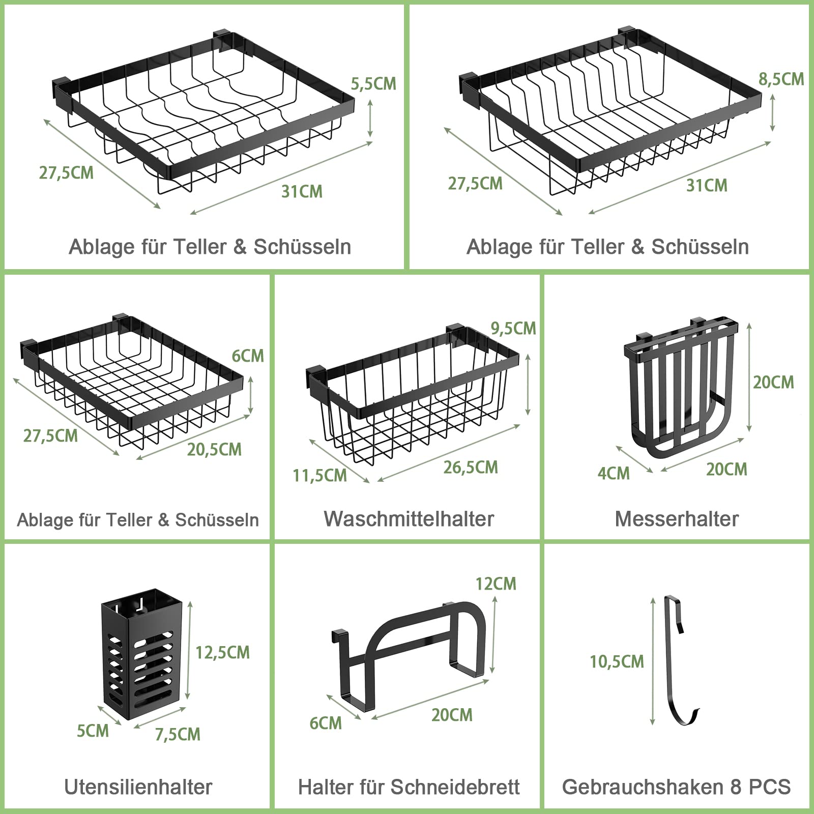 COSTWAY Abtropfgestell für die Spüle, 2-stöckiges Geschirrregal, Breite verstellbar: 53-99cm, Abtropfständer mit Utensilienhalter & Haken, Geschirrabtropfgestell für Küchentheke, Schwarz