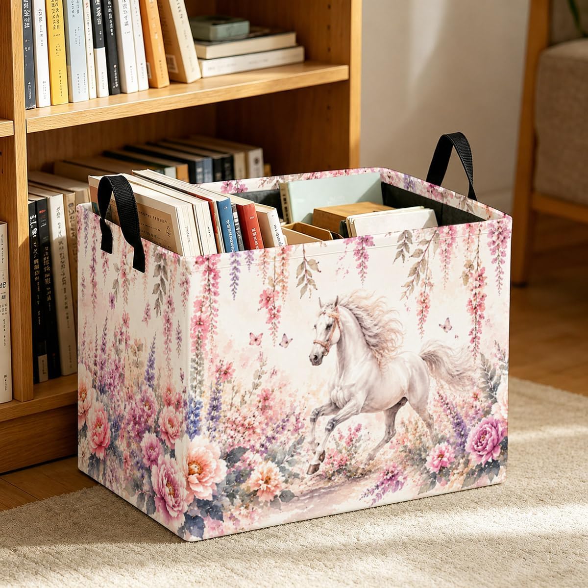 Floral Horse Storage Basket 56L, Garden Laundry Hamper Gift Organizer image 2