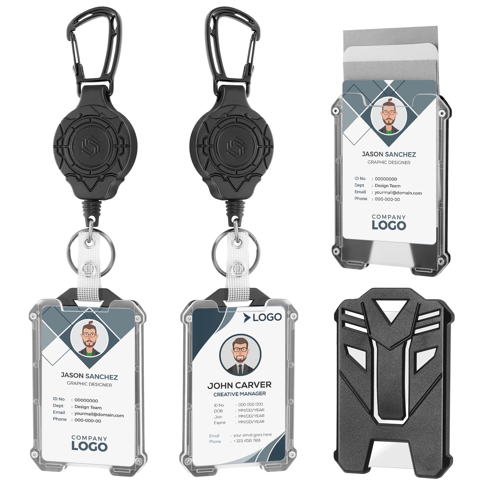 Photo 1 of BESARME 2 Set Retractable Badge Holders Heavy Duty Carabiner Badge Reel Retractable Keychain with Tactical ID Card Badge Holders