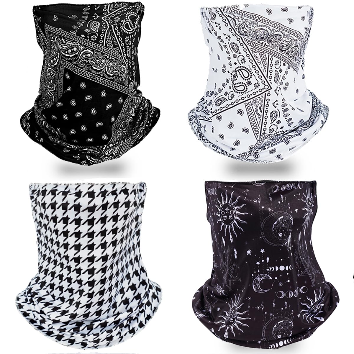 Moonmen4PCS Face Mask Bandanas Neck Gaiter Headwear Magic Scarf Headband for Dust Sun Wind Multifunctional Head Wear for Cycling Fishing Running Hiking，Ice Silk Viscose