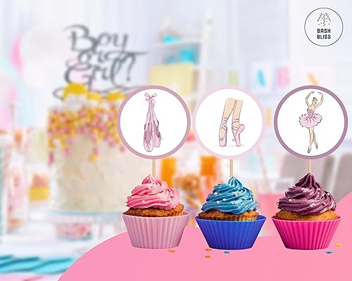 Miniatura 6 de Paquete de 24 adornos para cupcakes con temática de bailarina, decoración de pasteles, centro de mesa, 2.5 x 2.5 pulgadas y 5 pulgadas de alto para