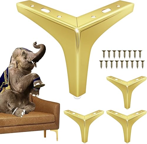 Patas de metal negras para muebles, patas de 4 pulgadas para muebles, juego de 4, sofá, cama, gabinete, sofá, otomana, mesa auxiliar (negro mate)