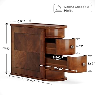 Trggivs Wood End Table with 2 Drawers, No Assembly Required Narrow Sofa Side Table for Living Room, Vintage Slim Nightstand Bedside Table for Bedroom (2 Drawers, Brown, 1Pc)