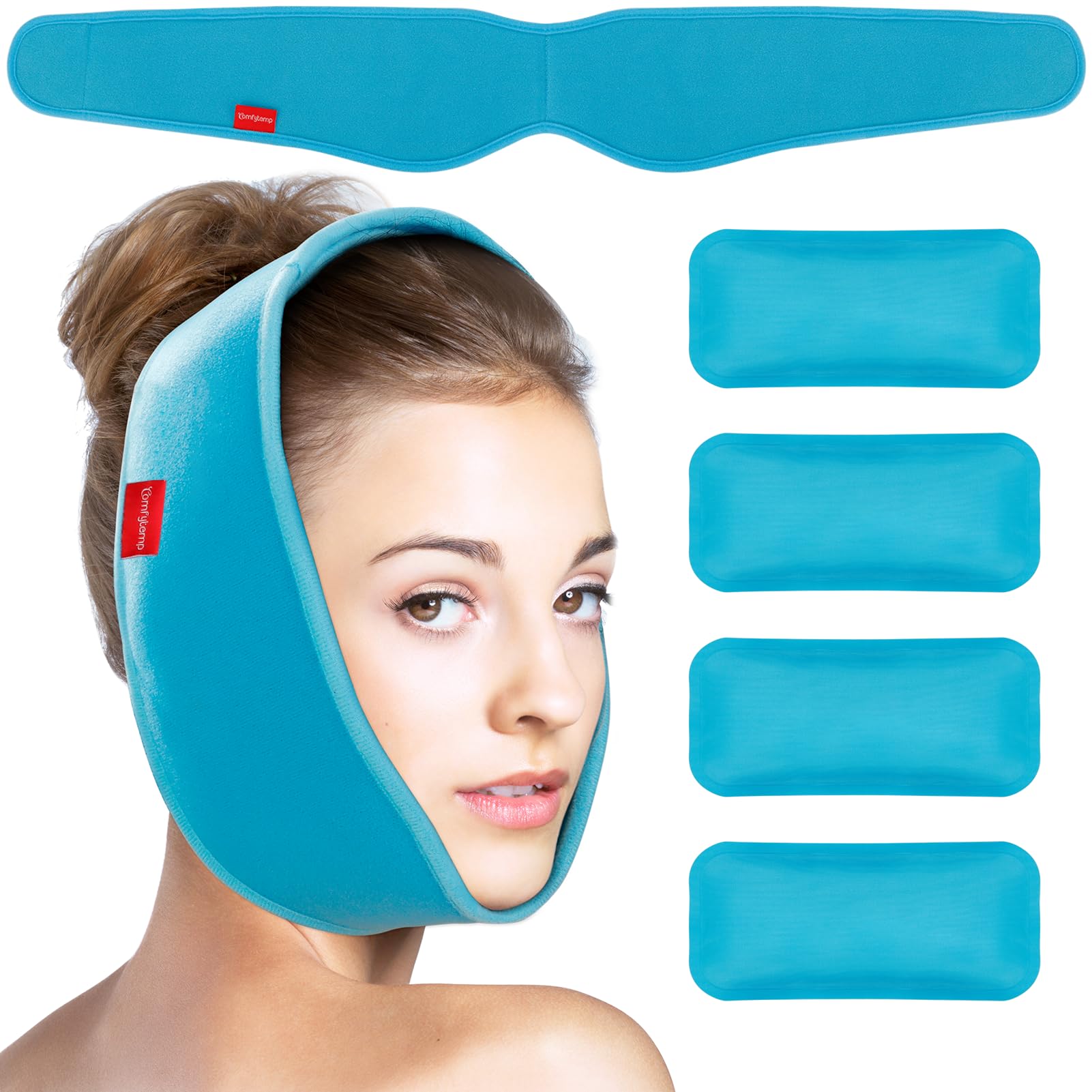 Comfytemp Weisheitszahn Kühlkompresse Kühlpads Gesicht, Freihändig Weich Gel Kühlpacks TMJ-Schmerzlinderung und Schmerzen nach GesichtsOP Zahnschmerzen Kieferentspannung 85x12,5 cm Kühlbandage
