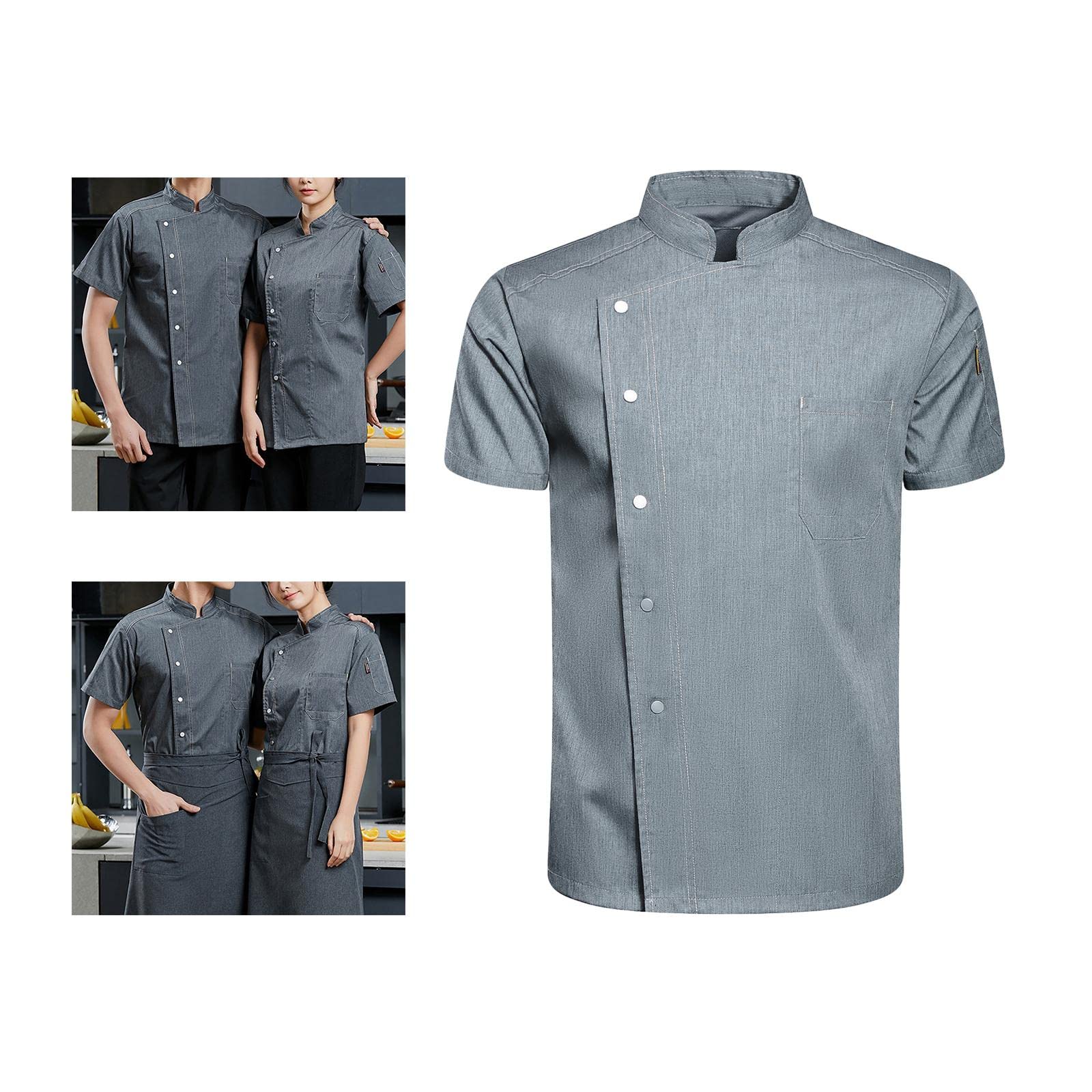 Chaqueta de Chef Unisex Uniforme Cocina Botón Liviana Bolsillo Práctico Flexibilidad Ajuste Cómodo Adecuada para Restaurante Hotel Panadería