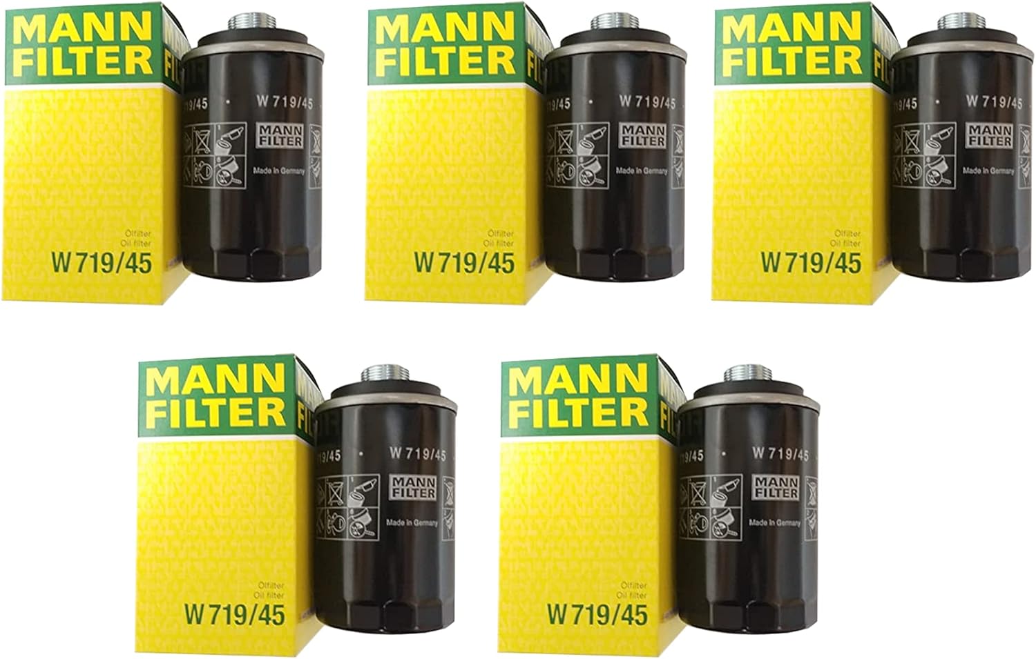 Mann Set of 5 Engine Oil Filters Spin-on For Audi Volkswagen A3 Quattro A4 A5 A6 allroad Beetle CC Eos GTI Jetta Passat Q3 Q5 Tiguan Limited TT TTS 2.0L L4 Turbo 1F 5N 8P 8U 8V A5 A6 B6 B8 C7