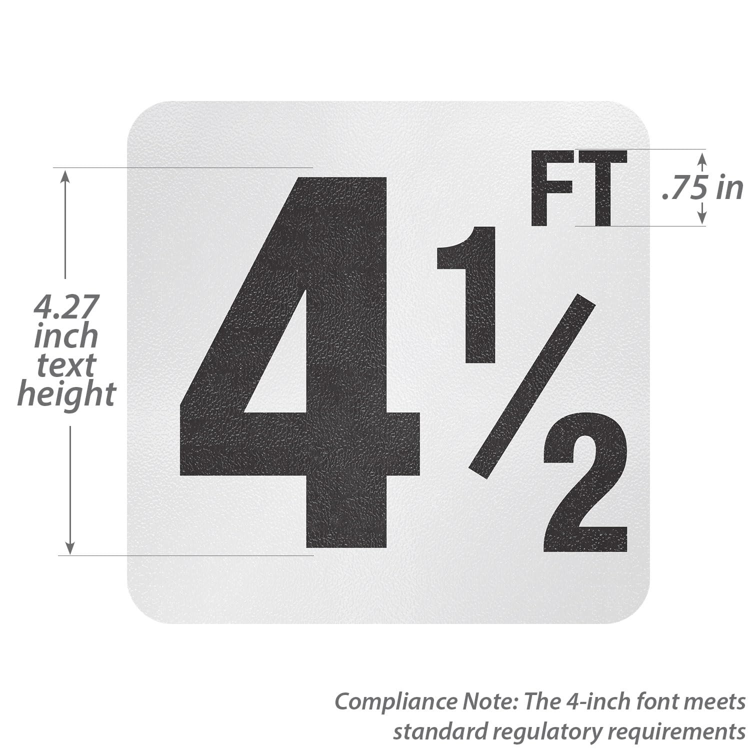 SmartSign Marcador adhesivo de profundidad de piscina "4 y 1/2 pies", altura de letra de 4 pulgadas, vinilo laminado de 20 mil con superficie antideslizante de guijarros, 5.75 x 5.75 pulgadas, blanco