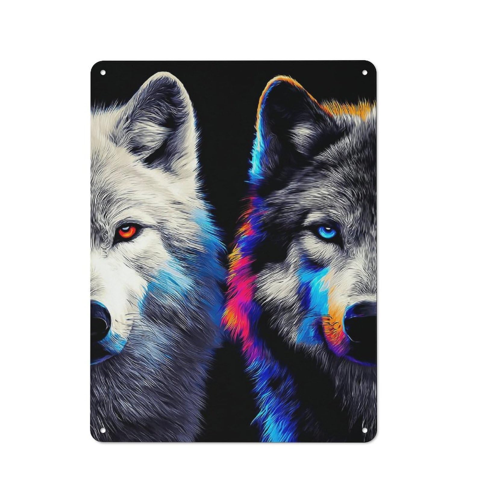 Vintage Cafe Metal Sign 40x30cm Featuring Colorful Wolf Portrait Artwork-5, Bistro Wall Plaque for Cafe, Bistro, Bakery Or Restaurant