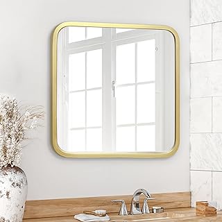 Comprar Americanflat 61 cm Espejo Cuadrado con Marco Dorado Decorativo para Baño, Salón, Recibidor, Tocador, Dormitorio - Esquinas Gruesas Redondeadas con Montaje en la Pared