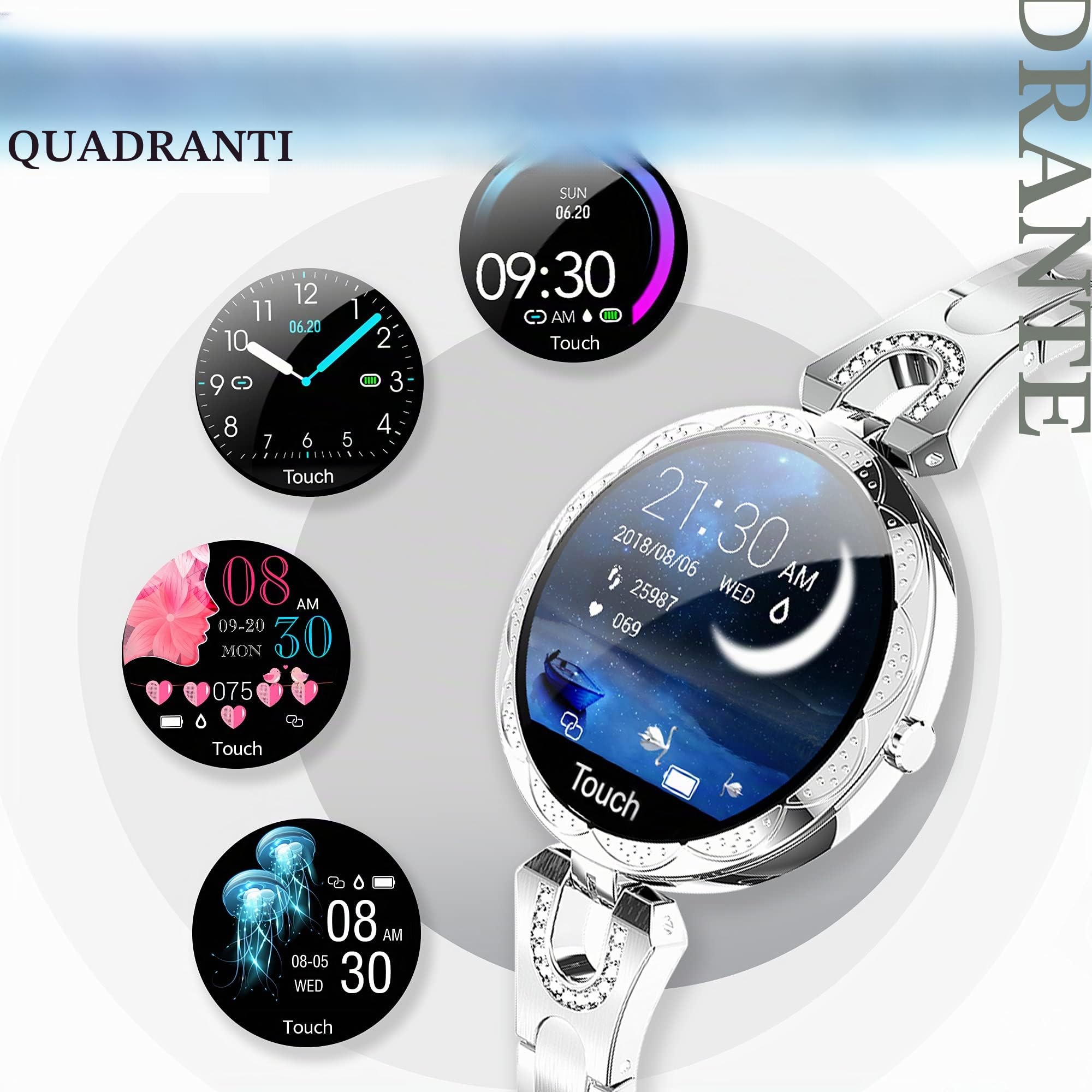 findtime Smartwatch Connesso per Donna in Acciaio Impermeabile con Monitor della Frequenza Cardiaca e Fitness per Android e iOS IP68