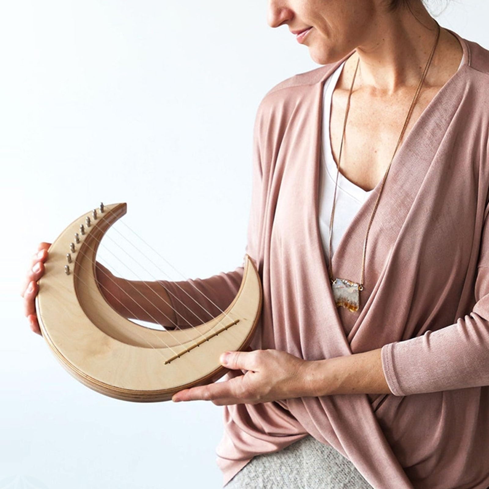 Lyre Harp Forma De Luna Cuerda 8, 11, 15 Pequeño Arpa De Lira Portátil Madera Maciza Instrumento Musical Principiante Fácil De Aprender Arpa Lira(8-note-large log)
