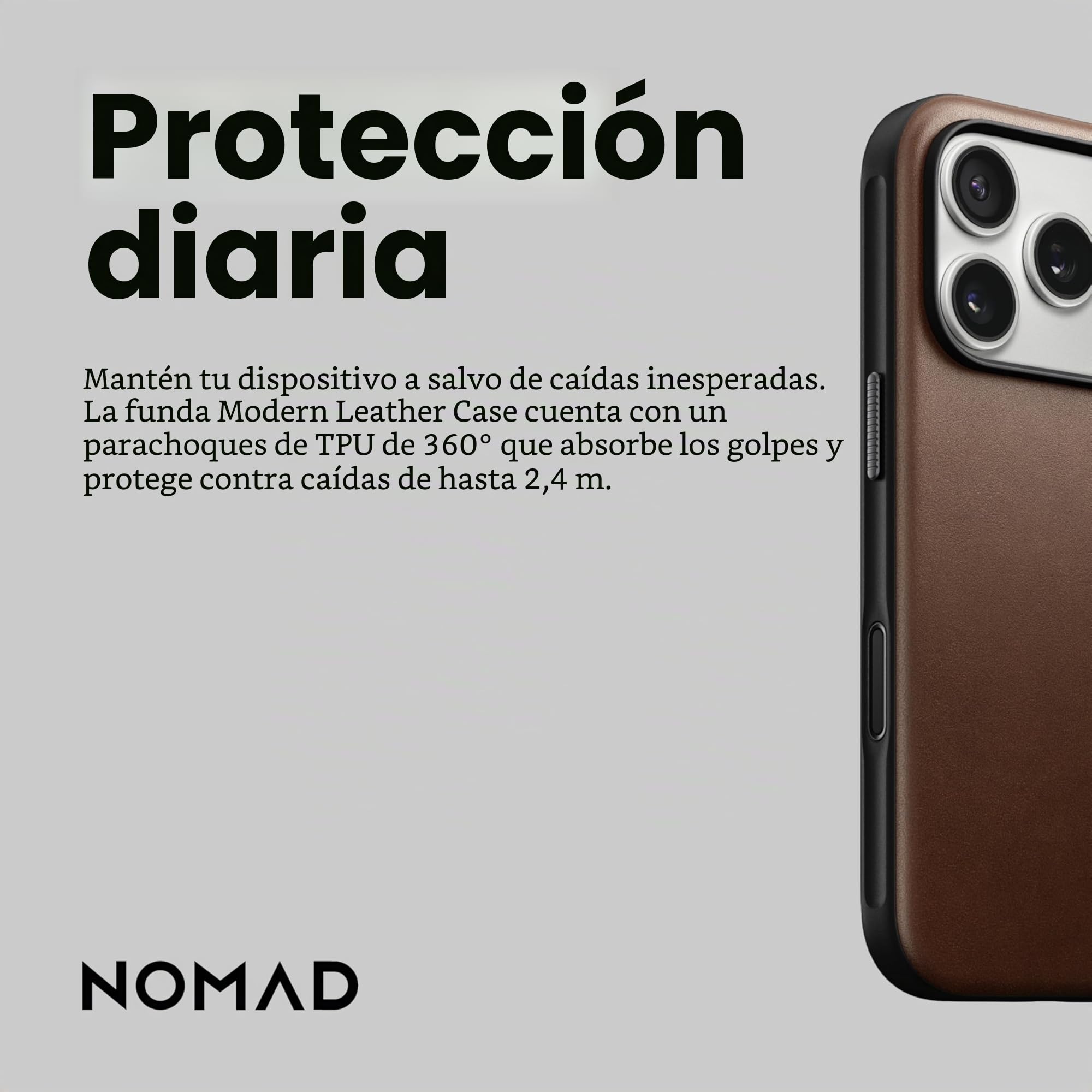 Nomad Funda de Piel Moderna Color marrón Compatible con iPhone 17 Pro de Piel Compatible con Magsafe para iPhone 17 Pro