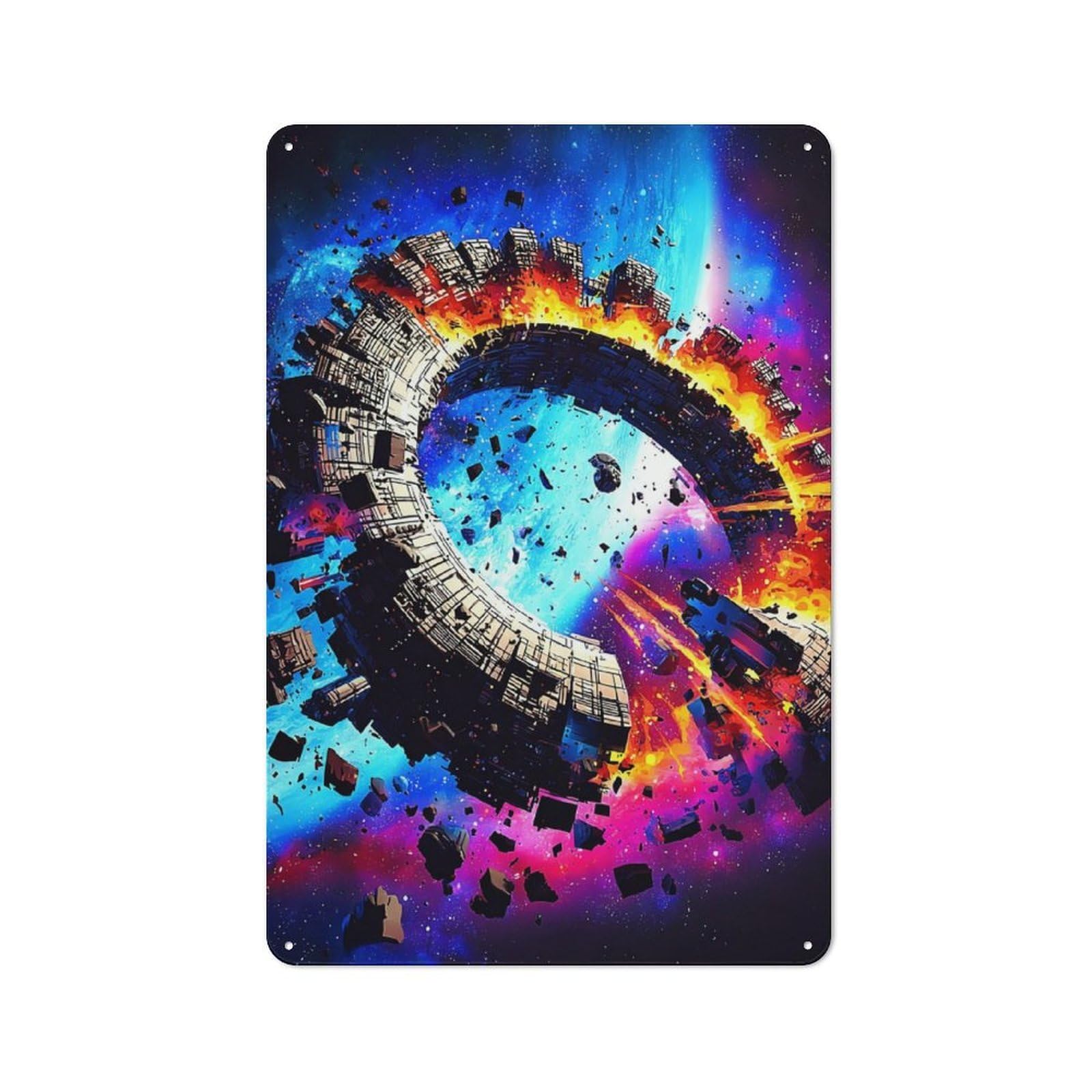 Galactic Destruction Cosmic Chaos Cafe Style Metal Wall Decor 30x20cm, Vintage Metal Sign for Coffee Bar, Small Shop Or Dining Room