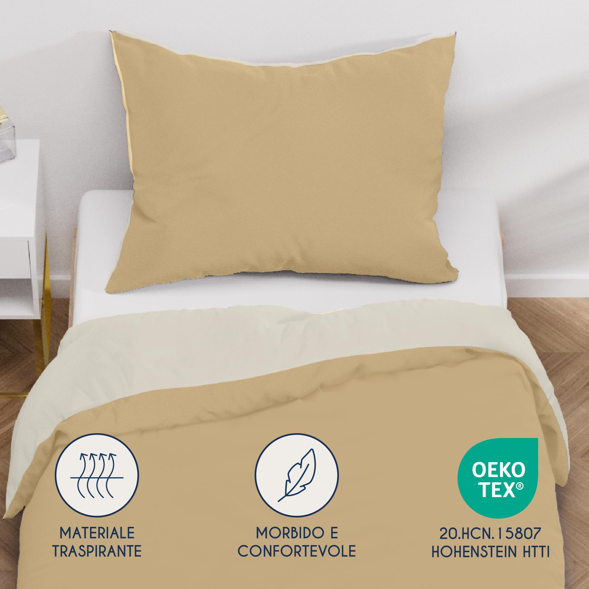 Dreamzie Copripiumino Singolo 135x200 cm con 1 Federe 50x70 cm - Beige/Sabbia Set Copripiumino Singolo 135 x 200